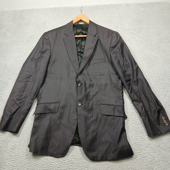 Banana Republic Men's 44R Wool Blazer Navy Pinstripe Two Button Made in Egypt